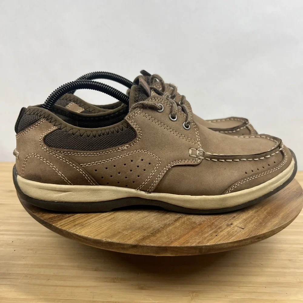 Lands' End Men's Leather Boat Shoes Brown Casual Lace Up Comfort Size 9